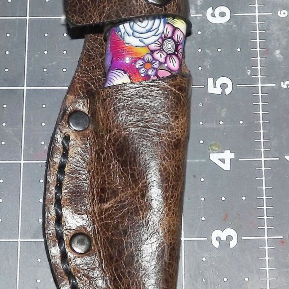 Fixed blade knife 7" Floral Polymer Handle, Leather sheath - Picture 14 of 14